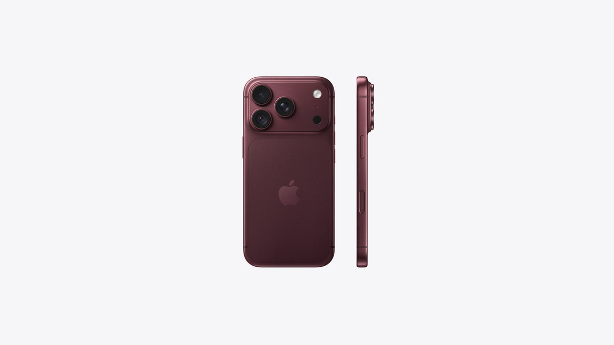 A dark plum-colored Apple iPhone shown from the back and side on a clean, light gray background.