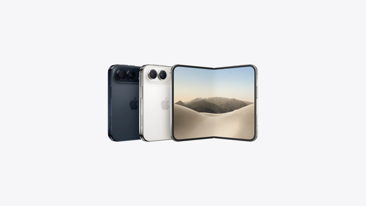 Two Apple iPhones shown side by side on a light gray background, one in dark blue and one in silver, with the silver phone displaying its screen.