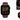 A smartwatch with a dark burgundy-purple sport band and a gold-toned case, shown on a light gray background with three inset detail views. The watch face is black with gold digital time and fitness icons.